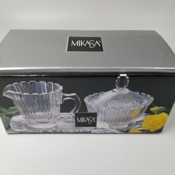 Vintage Mikasa Royal Suite Cut Crystal Covered Sugar Bowl Creamer Tray New - Picture 5 of 6